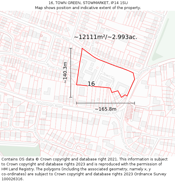 16, TOWN GREEN, STOWMARKET, IP14 1SU: Plot and title map