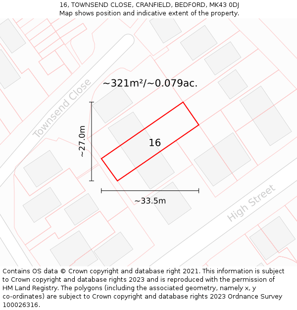 16, TOWNSEND CLOSE, CRANFIELD, BEDFORD, MK43 0DJ: Plot and title map