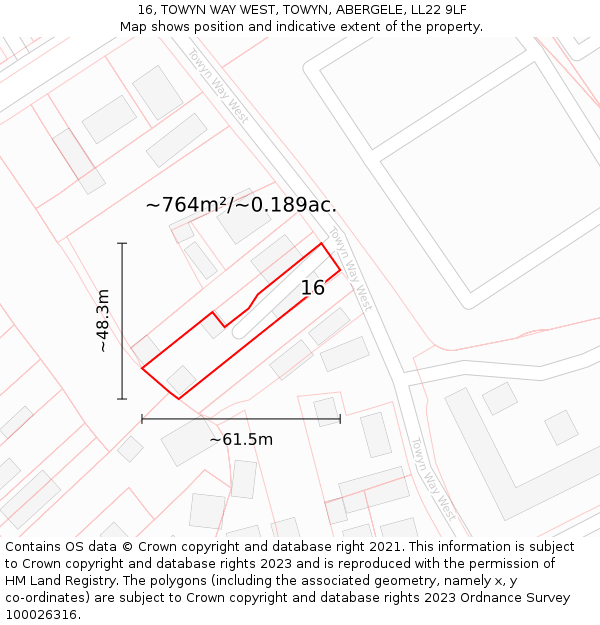 16, TOWYN WAY WEST, TOWYN, ABERGELE, LL22 9LF: Plot and title map