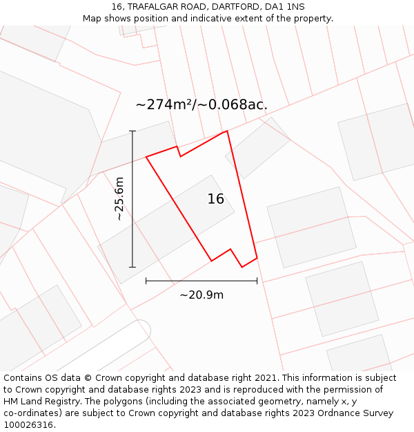 16, TRAFALGAR ROAD, DARTFORD, DA1 1NS: Plot and title map