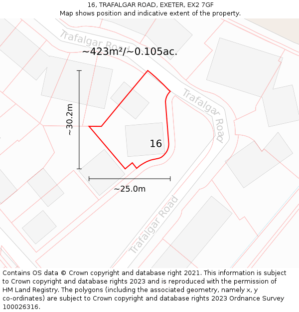 16, TRAFALGAR ROAD, EXETER, EX2 7GF: Plot and title map