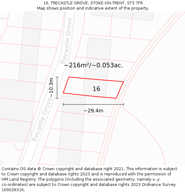 16, TRECASTLE GROVE, STOKE-ON-TRENT, ST3 7FR: Plot and title map