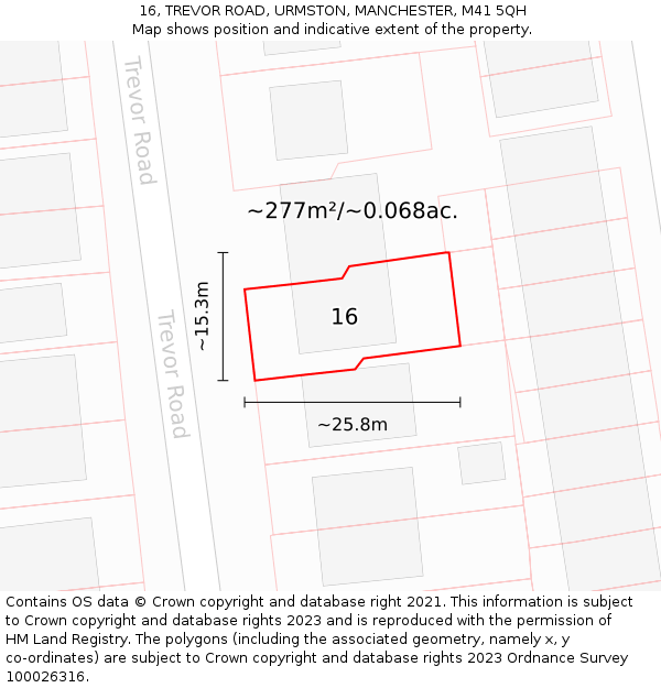 16, TREVOR ROAD, URMSTON, MANCHESTER, M41 5QH: Plot and title map
