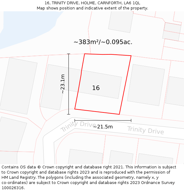 16, TRINITY DRIVE, HOLME, CARNFORTH, LA6 1QL: Plot and title map