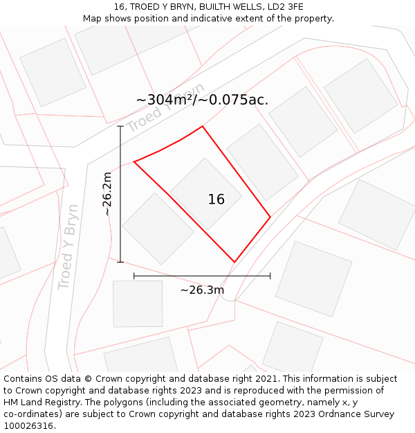 16, TROED Y BRYN, BUILTH WELLS, LD2 3FE: Plot and title map