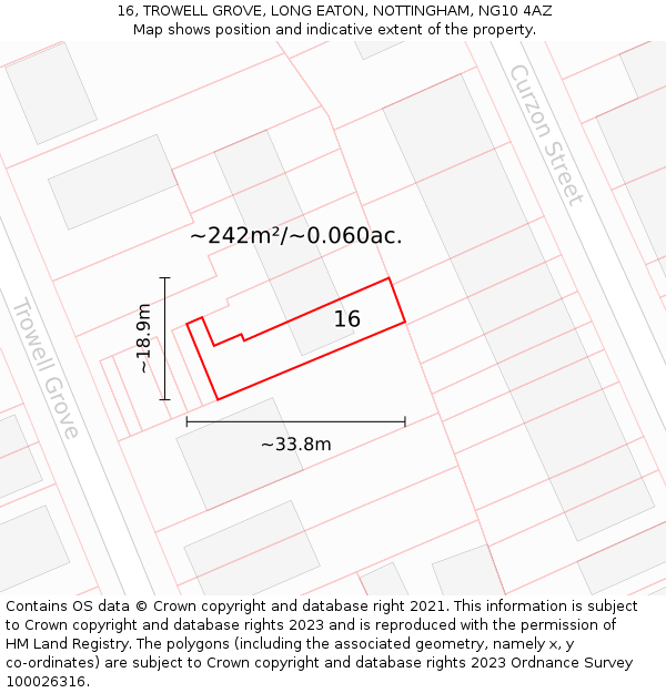 16, TROWELL GROVE, LONG EATON, NOTTINGHAM, NG10 4AZ: Plot and title map