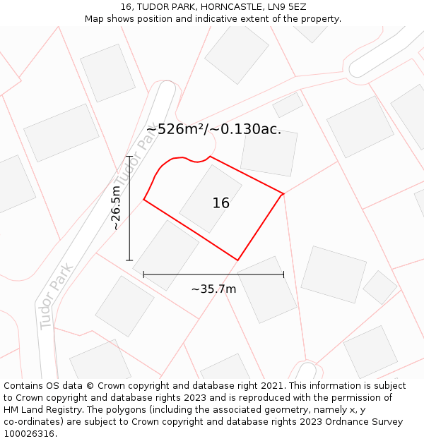 16, TUDOR PARK, HORNCASTLE, LN9 5EZ: Plot and title map