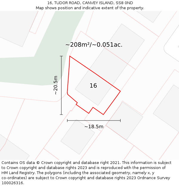 16, TUDOR ROAD, CANVEY ISLAND, SS8 0ND: Plot and title map