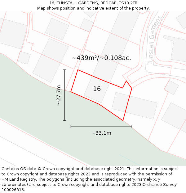 16, TUNSTALL GARDENS, REDCAR, TS10 2TR: Plot and title map