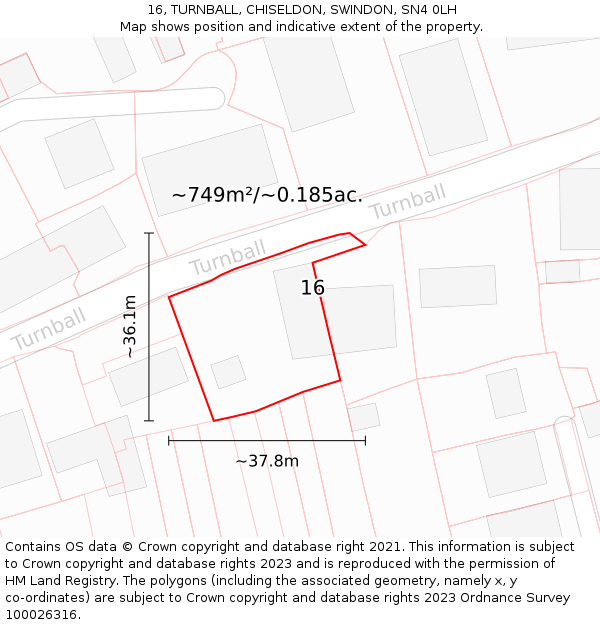 16, TURNBALL, CHISELDON, SWINDON, SN4 0LH: Plot and title map