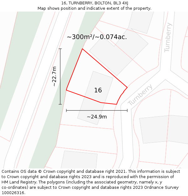 16, TURNBERRY, BOLTON, BL3 4XJ: Plot and title map