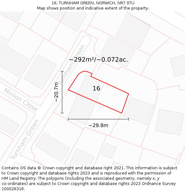 16, TURNHAM GREEN, NORWICH, NR7 0TU: Plot and title map