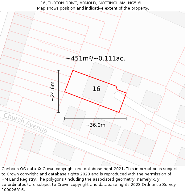 16, TURTON DRIVE, ARNOLD, NOTTINGHAM, NG5 6LH: Plot and title map