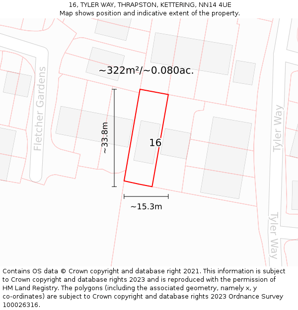 16, TYLER WAY, THRAPSTON, KETTERING, NN14 4UE: Plot and title map