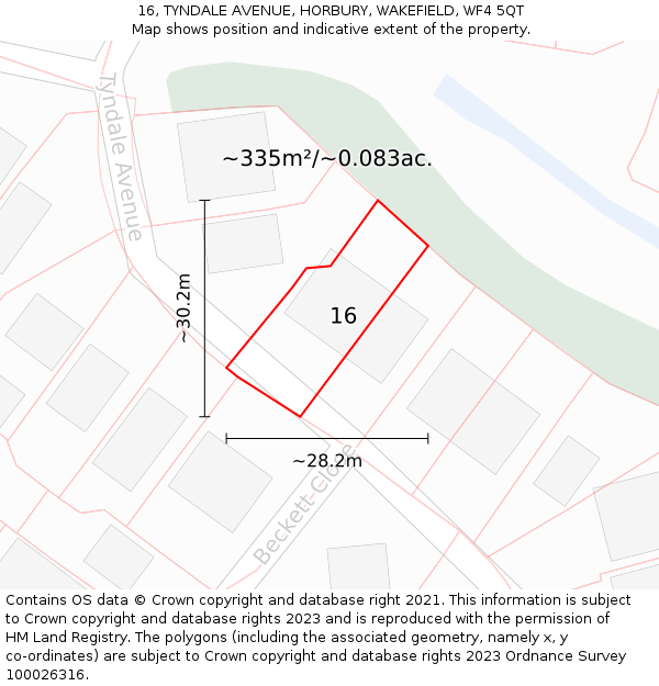 16, TYNDALE AVENUE, HORBURY, WAKEFIELD, WF4 5QT: Plot and title map