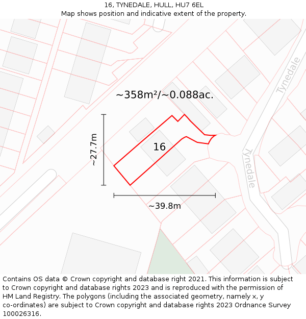 16, TYNEDALE, HULL, HU7 6EL: Plot and title map