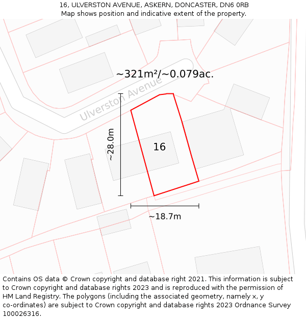 16, ULVERSTON AVENUE, ASKERN, DONCASTER, DN6 0RB: Plot and title map