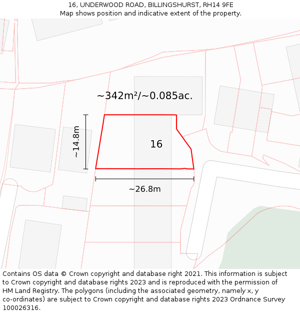 16, UNDERWOOD ROAD, BILLINGSHURST, RH14 9FE: Plot and title map