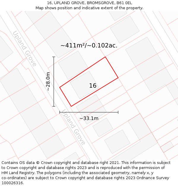 16, UPLAND GROVE, BROMSGROVE, B61 0EL: Plot and title map