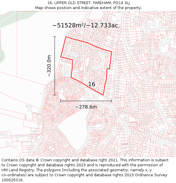 16, UPPER OLD STREET, FAREHAM, PO14 3LJ: Plot and title map