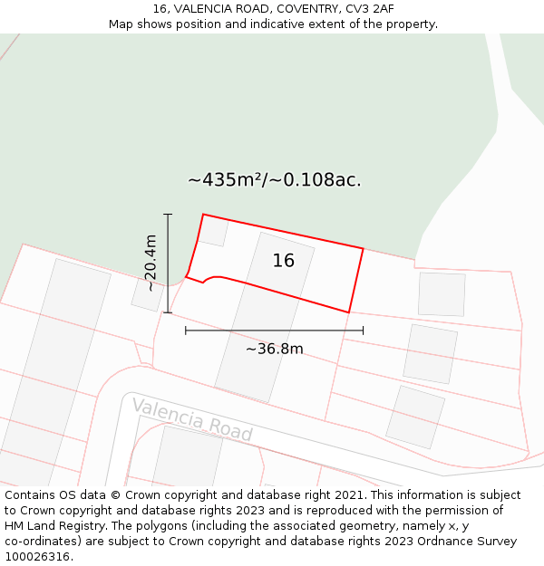 16, VALENCIA ROAD, COVENTRY, CV3 2AF: Plot and title map