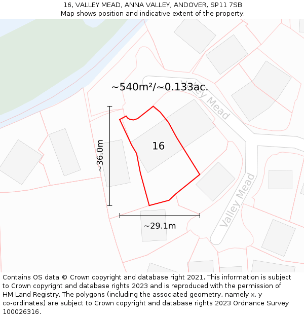 16, VALLEY MEAD, ANNA VALLEY, ANDOVER, SP11 7SB: Plot and title map