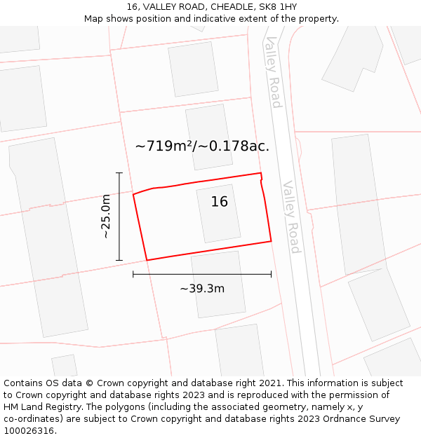 16, VALLEY ROAD, CHEADLE, SK8 1HY: Plot and title map