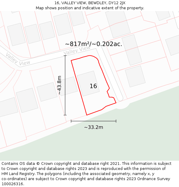 16, VALLEY VIEW, BEWDLEY, DY12 2JX: Plot and title map