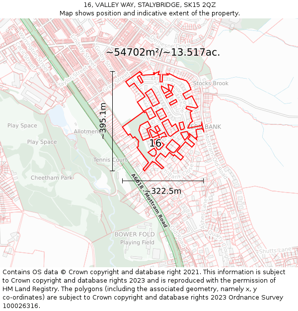 16, VALLEY WAY, STALYBRIDGE, SK15 2QZ: Plot and title map