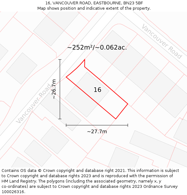 16, VANCOUVER ROAD, EASTBOURNE, BN23 5BF: Plot and title map