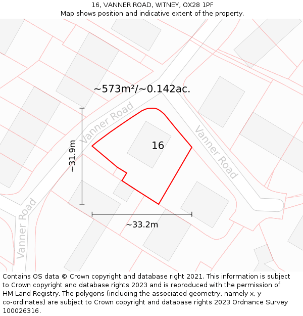 16, VANNER ROAD, WITNEY, OX28 1PF: Plot and title map