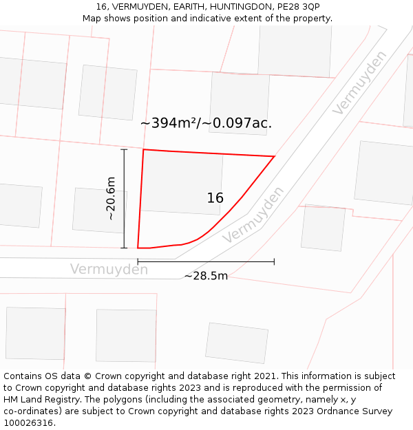 16, VERMUYDEN, EARITH, HUNTINGDON, PE28 3QP: Plot and title map