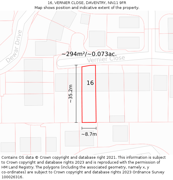 16, VERNIER CLOSE, DAVENTRY, NN11 9FR: Plot and title map