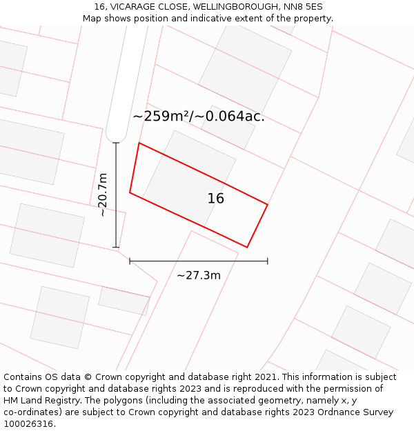 16, VICARAGE CLOSE, WELLINGBOROUGH, NN8 5ES: Plot and title map