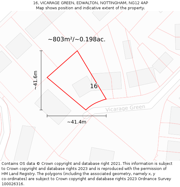 16, VICARAGE GREEN, EDWALTON, NOTTINGHAM, NG12 4AP: Plot and title map