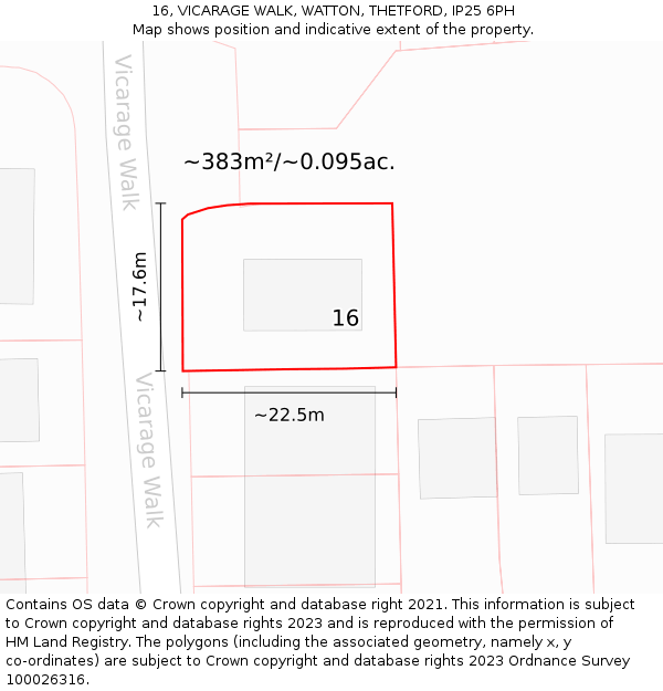 16, VICARAGE WALK, WATTON, THETFORD, IP25 6PH: Plot and title map