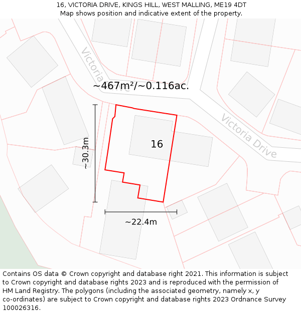 16, VICTORIA DRIVE, KINGS HILL, WEST MALLING, ME19 4DT: Plot and title map