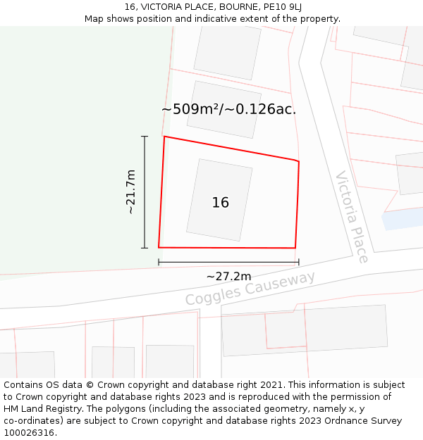 16, VICTORIA PLACE, BOURNE, PE10 9LJ: Plot and title map