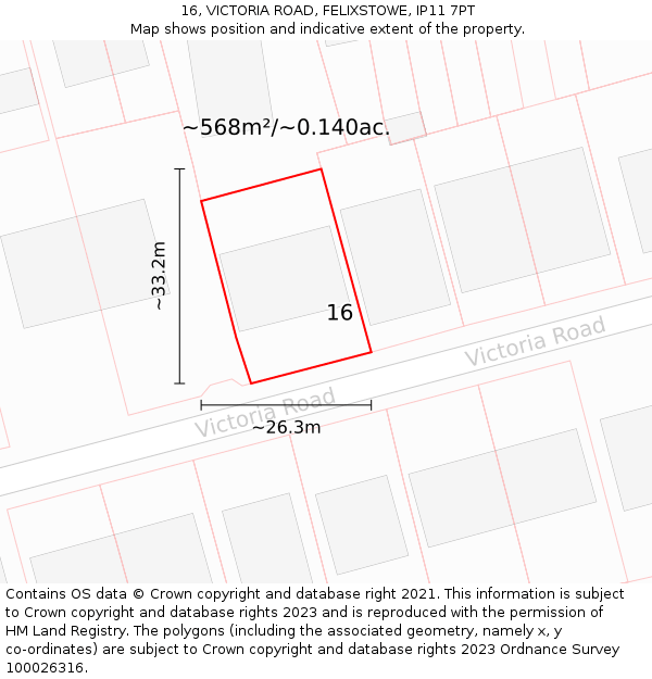 16, VICTORIA ROAD, FELIXSTOWE, IP11 7PT: Plot and title map