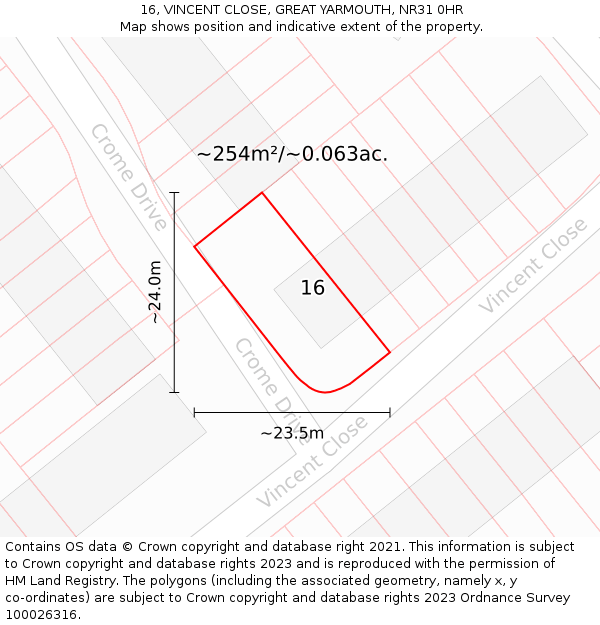 16, VINCENT CLOSE, GREAT YARMOUTH, NR31 0HR: Plot and title map