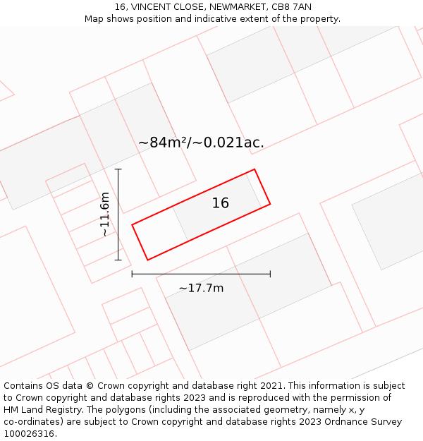 16, VINCENT CLOSE, NEWMARKET, CB8 7AN: Plot and title map