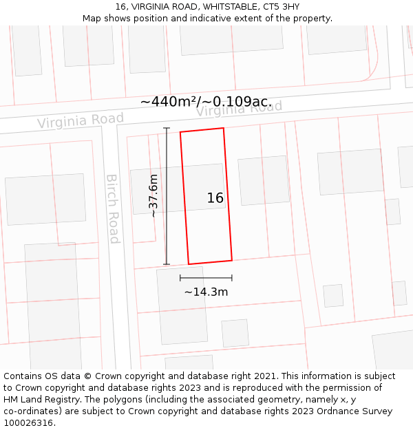 16, VIRGINIA ROAD, WHITSTABLE, CT5 3HY: Plot and title map