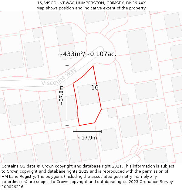 16, VISCOUNT WAY, HUMBERSTON, GRIMSBY, DN36 4XX: Plot and title map