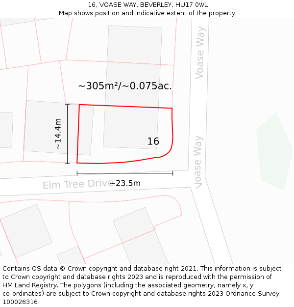 16, VOASE WAY, BEVERLEY, HU17 0WL: Plot and title map