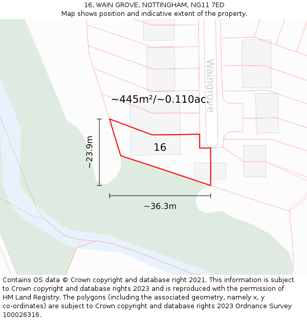 16, WAIN GROVE, NOTTINGHAM, NG11 7ED: Plot and title map