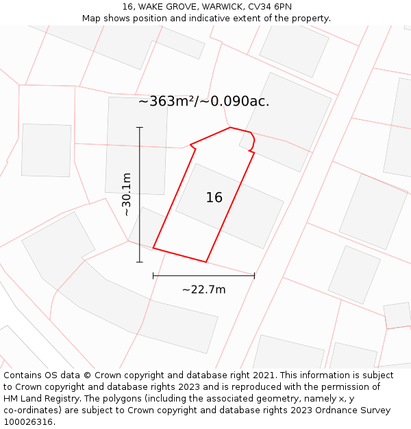 16, WAKE GROVE, WARWICK, CV34 6PN: Plot and title map