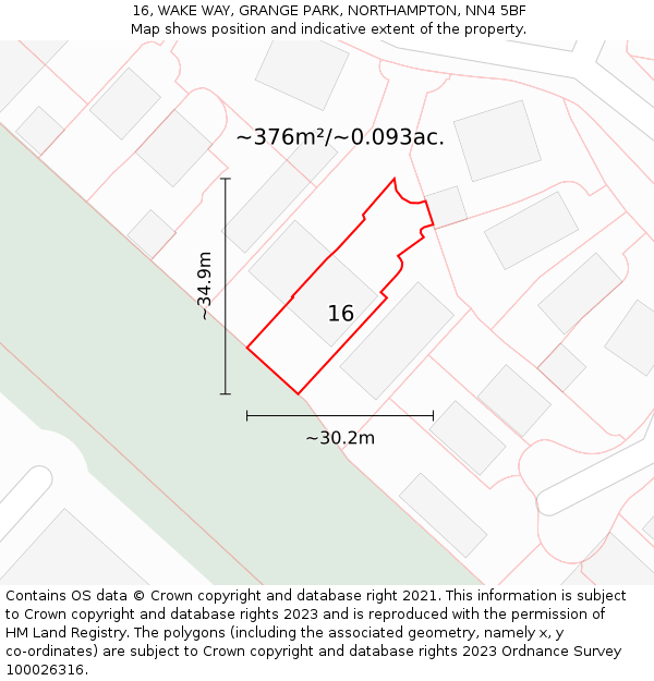 16, WAKE WAY, GRANGE PARK, NORTHAMPTON, NN4 5BF: Plot and title map