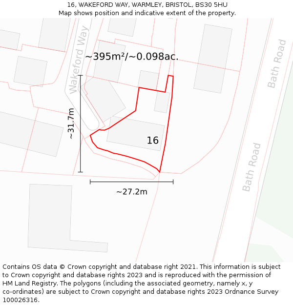 16, WAKEFORD WAY, WARMLEY, BRISTOL, BS30 5HU: Plot and title map