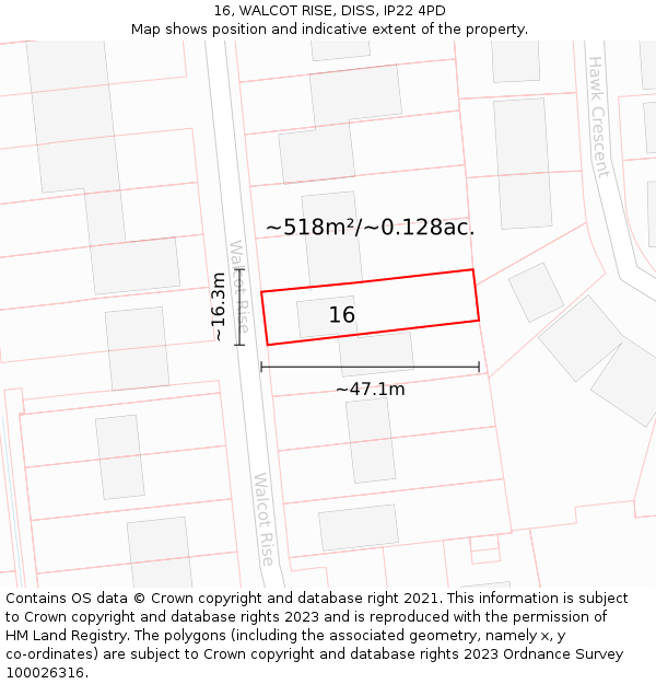 16, WALCOT RISE, DISS, IP22 4PD: Plot and title map