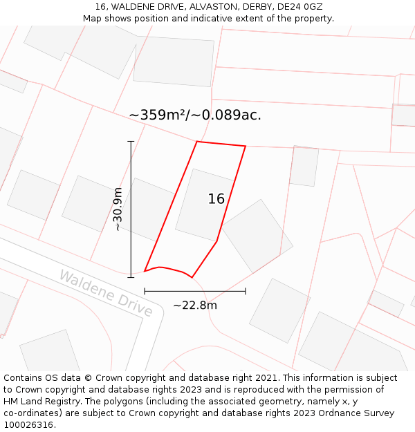 16, WALDENE DRIVE, ALVASTON, DERBY, DE24 0GZ: Plot and title map
